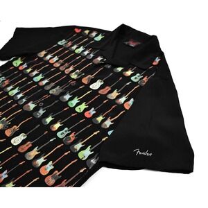 Fender Guitar Classic Button Up Shirt Men's M All Over Print Embroidered Logo